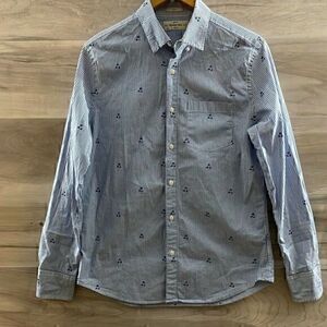 Hawker
Rye Mens Blue White Striped Stretch Slim Fit Button Front Shirt Medium
